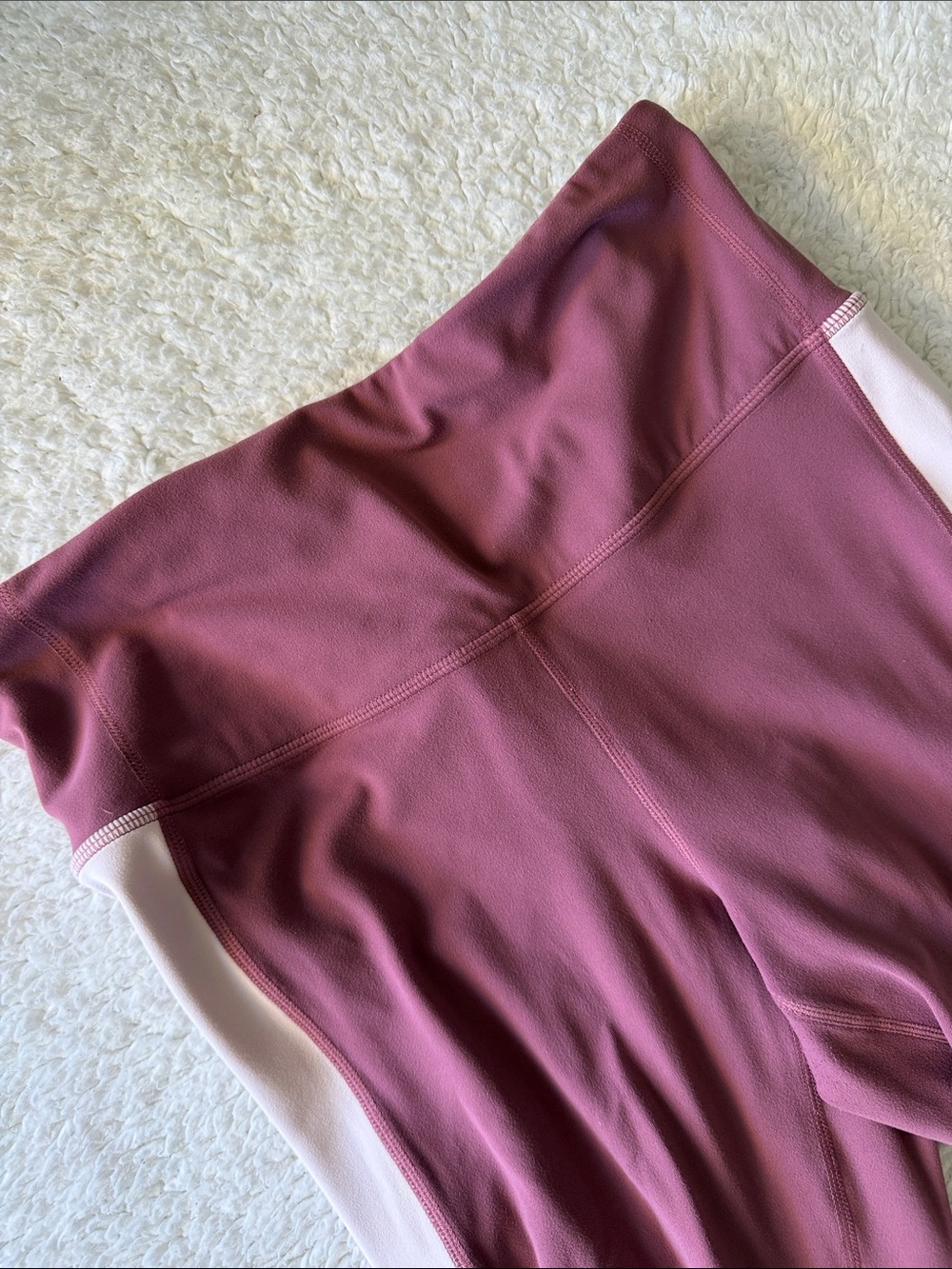 Athleta Maroon and Blush Colorblock High-Rise Capri Leggings - Picture 3 of 7